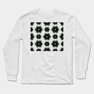 Black flowers brush strokes with stripes background Long Sleeve T-Shirt